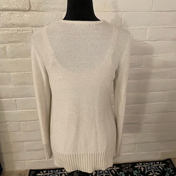 CHAPS V-neck tunic sweater, cream with gold threads, size L - Picture 3 of 5